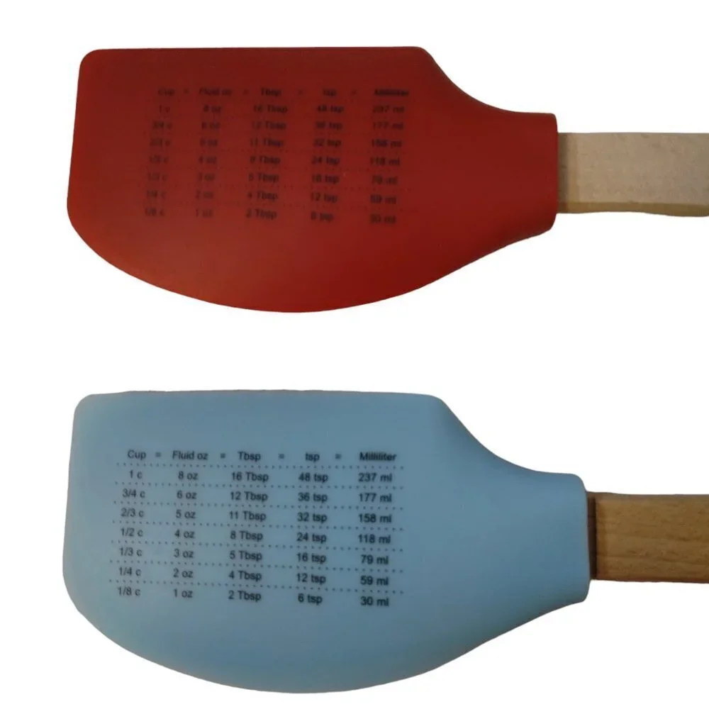 2 Christmas Spatulas Silicone Wood Handle Measurement Conversion On Back CB1